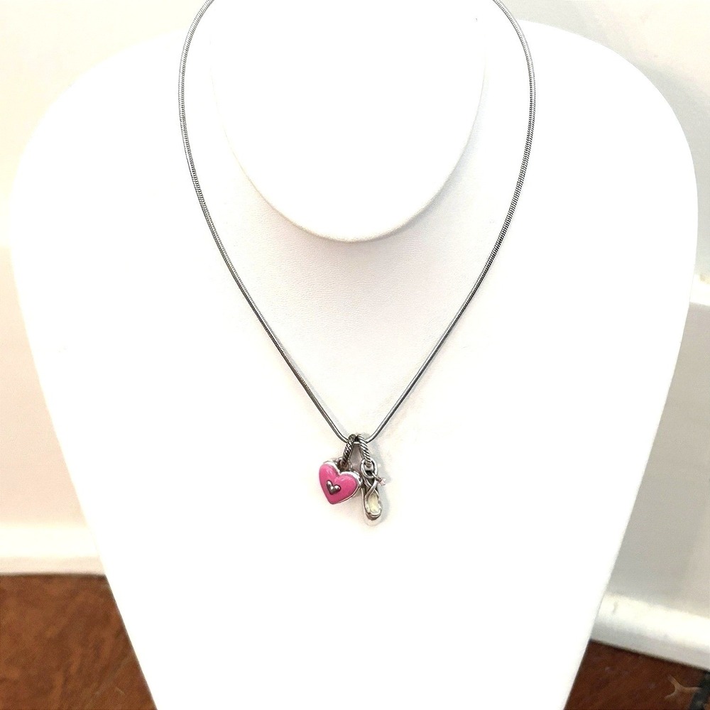 Brighton‎ Charm Necklace With Charms 16-18" Ballet Shoe Dance Pink Candy Heart